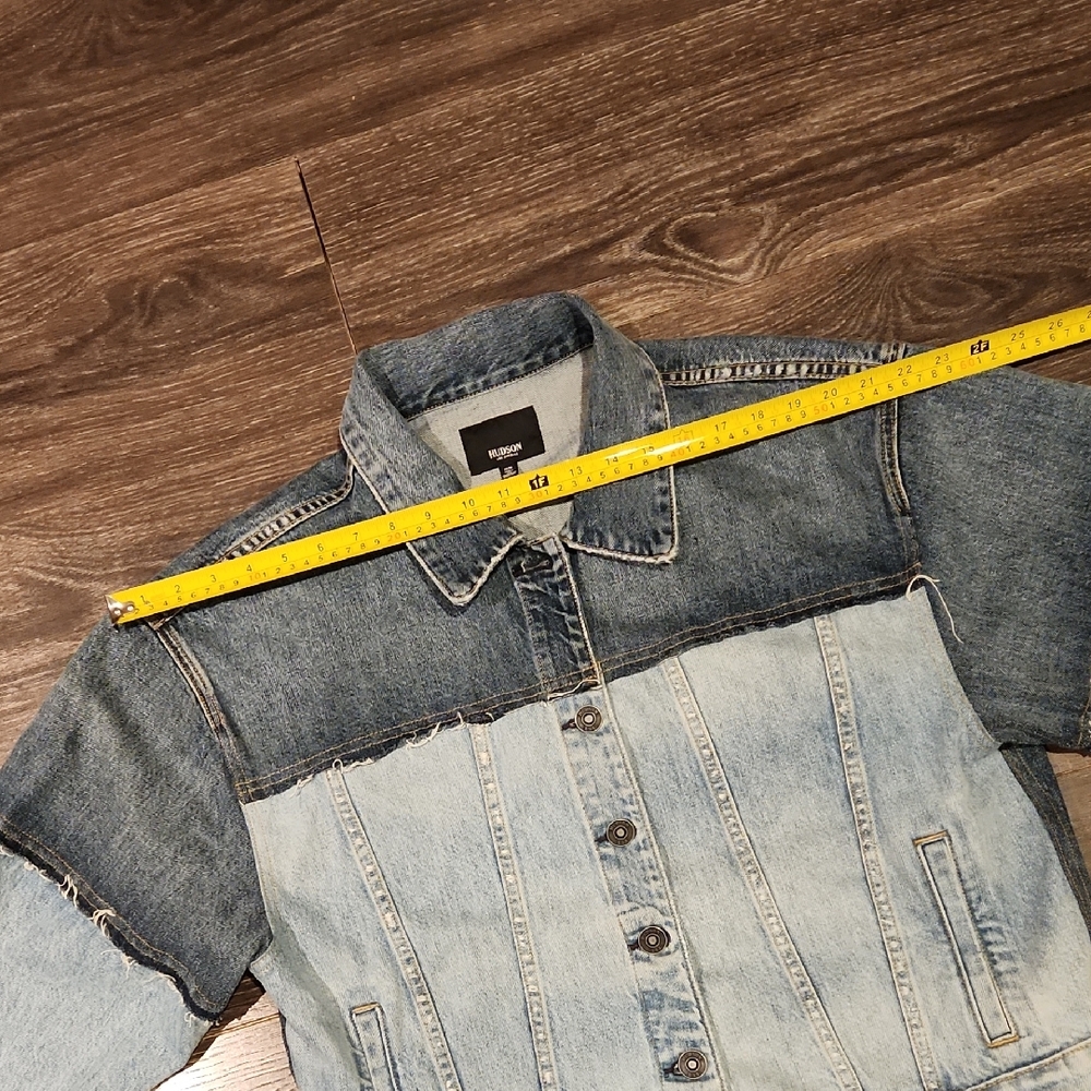 ❤️ HUDSON JEANS TWO-TONE OVERSIZED DISTRESSED DENIM JEAN JACKET, MEDIUM - Picture 9 of 12